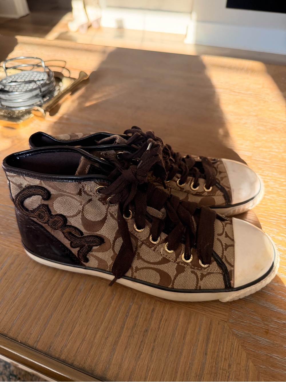 Coach Monogram Jacquard High Top Sneakers Brown